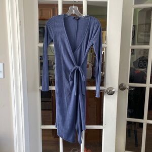 Dee Elly Periwinkle Blue Ribbed Wrap Dress